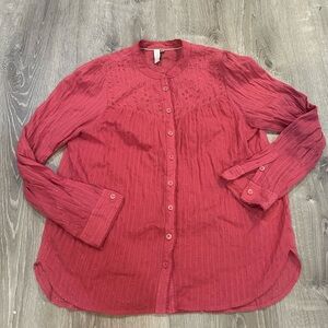 Pilcro Women's pink Button-Up Top with design collar size 12